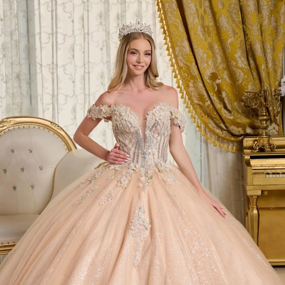New Off Shoulder Rhinestones Embellished Maxi Gown w/ Sweetheart Neck GL3630